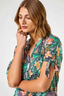 Roman Green Tropical Burnout Print Tie Detail Top 10 Roman Green Tropical Burnout Print Tie Detail Top -Roman Sales Shop unnamed file 11955