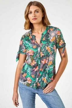 Roman Green Tropical Burnout Print Tie Detail Top 11 Roman Green Tropical Burnout Print Tie Detail Top -Roman Sales Shop unnamed file 11956