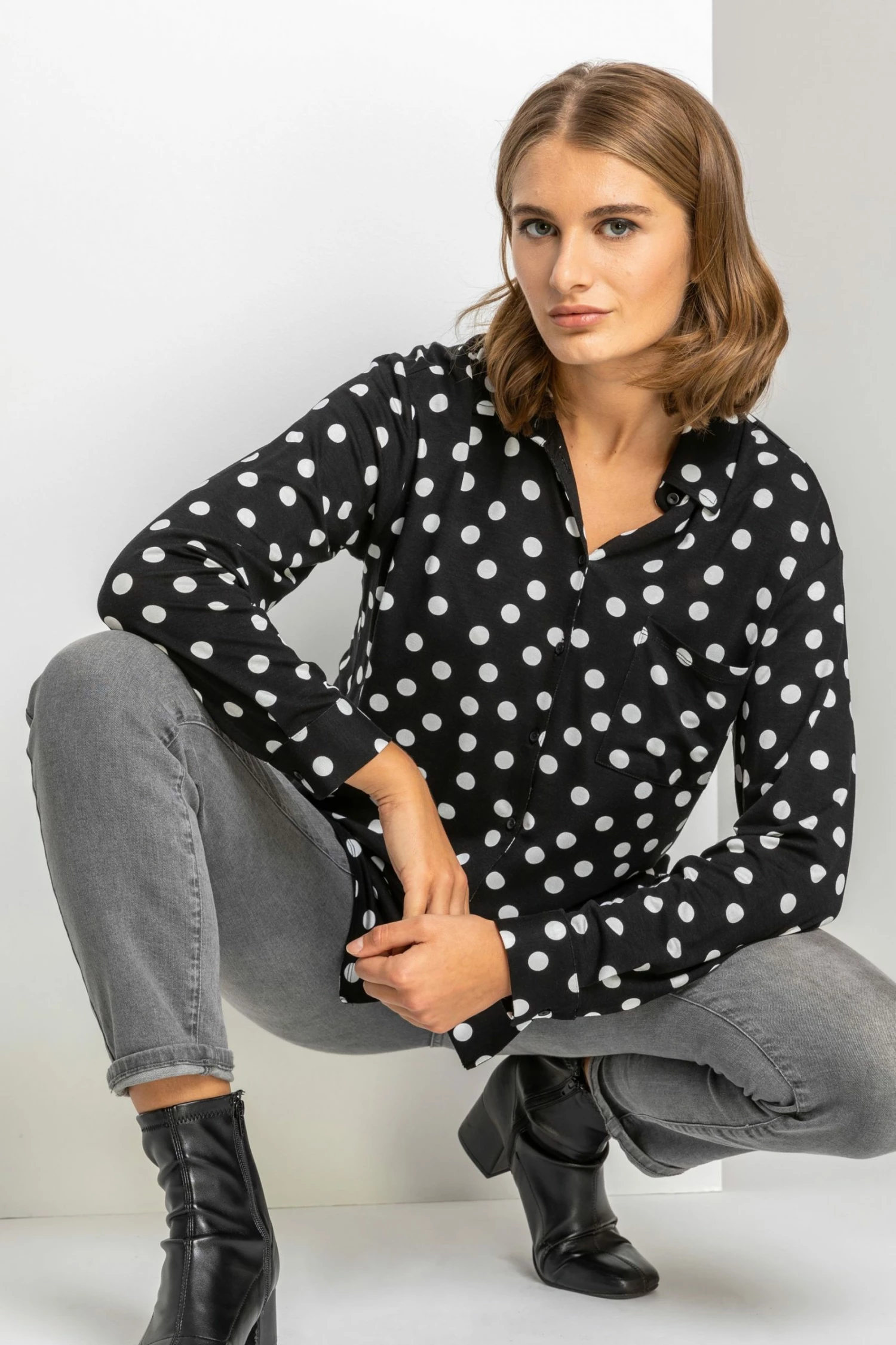 Roman Black Spot Print Buttoned Shirt 6 Roman Black Spot Print Buttoned Shirt - Image 4