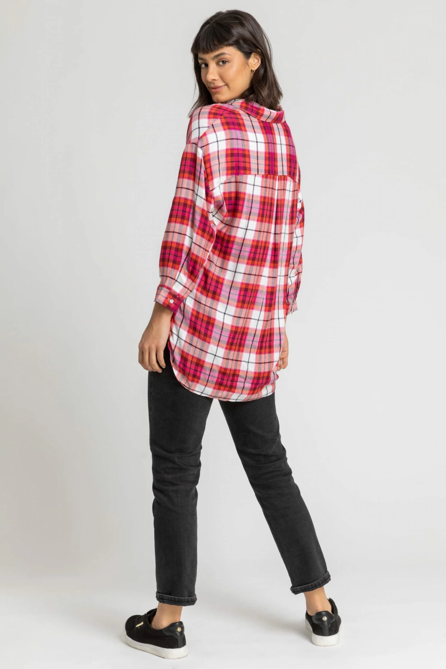 Roman Pink Check Print Notch Neck Shirt 4 Roman Pink Check Print Notch Neck Shirt - Image 2