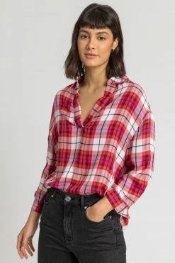 Roman Pink Check Print Notch Neck Shirt 11 Roman Pink Check Print Notch Neck Shirt -Roman Sales Shop unnamed file 11972