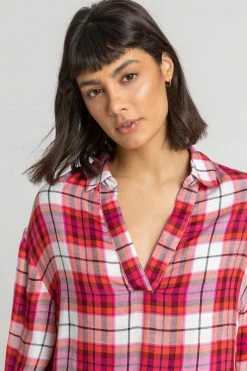 Roman Pink Check Print Notch Neck Shirt 12 Roman Pink Check Print Notch Neck Shirt -Roman Sales Shop unnamed file 11973