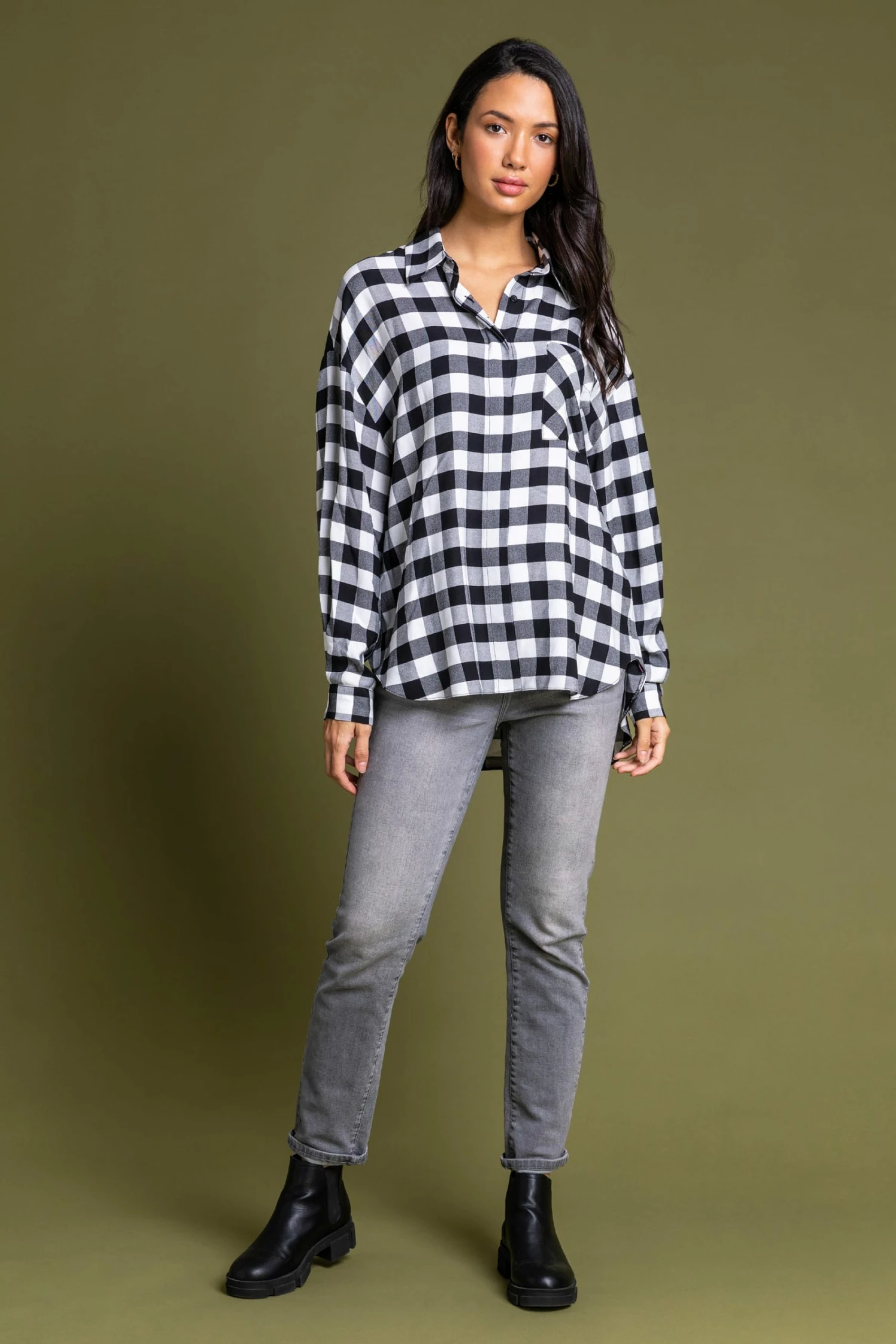 Roman Black Relaxed Check Print Shirt 4 Roman Black Relaxed Check Print Shirt - Image 2