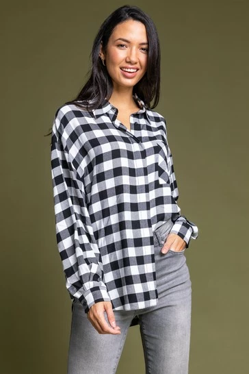 Roman Black Relaxed Check Print Shirt 7 Roman Black Relaxed Check Print Shirt - Image 5