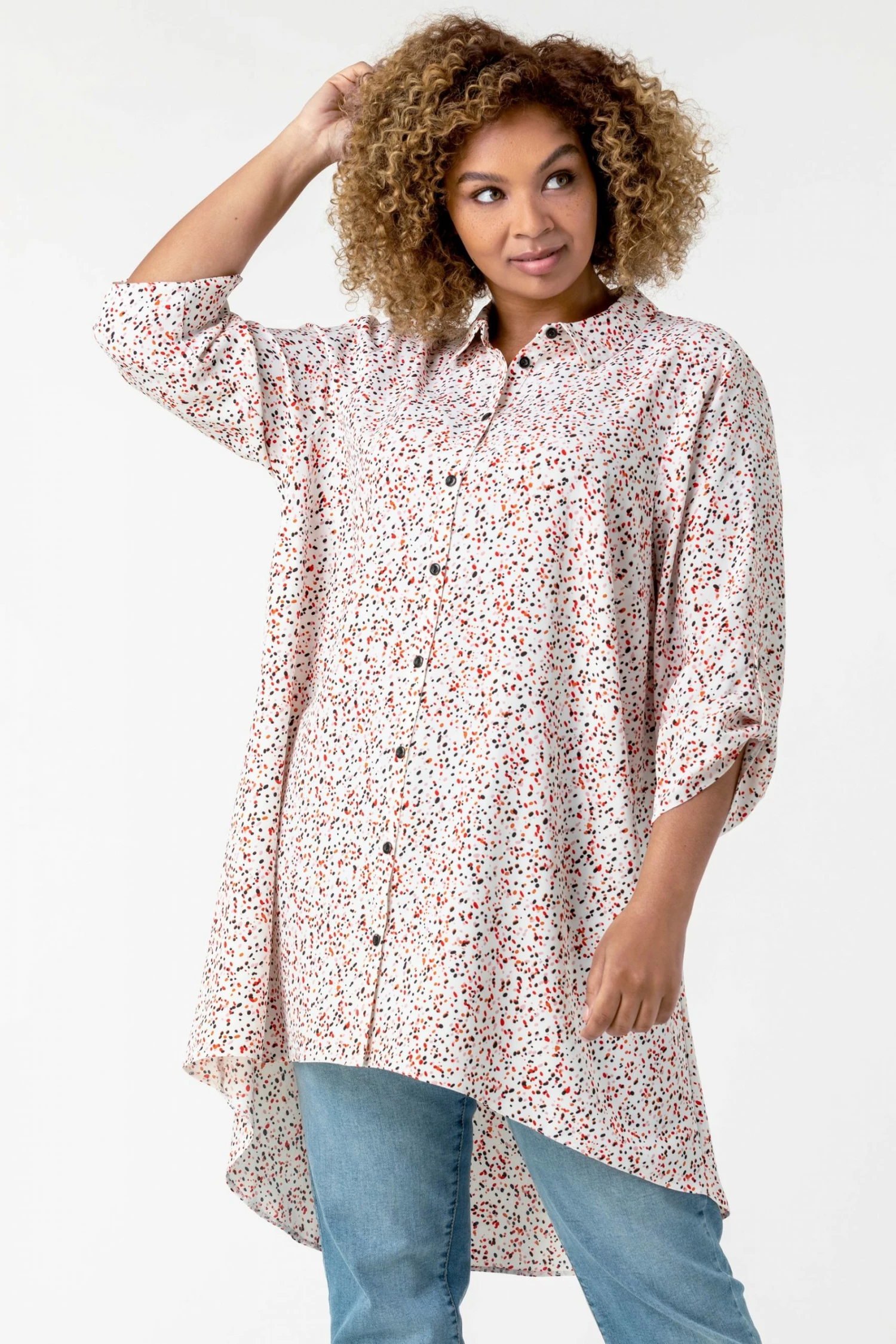 Roman White Curve Spot Print Button Shirt 3 Roman White Curve Spot Print Button Shirt