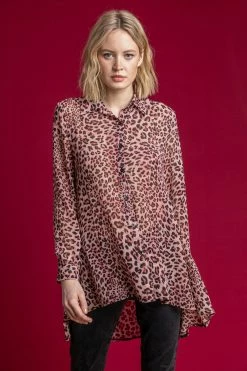 Roman Pink Animal Print Drop Hem Shirt