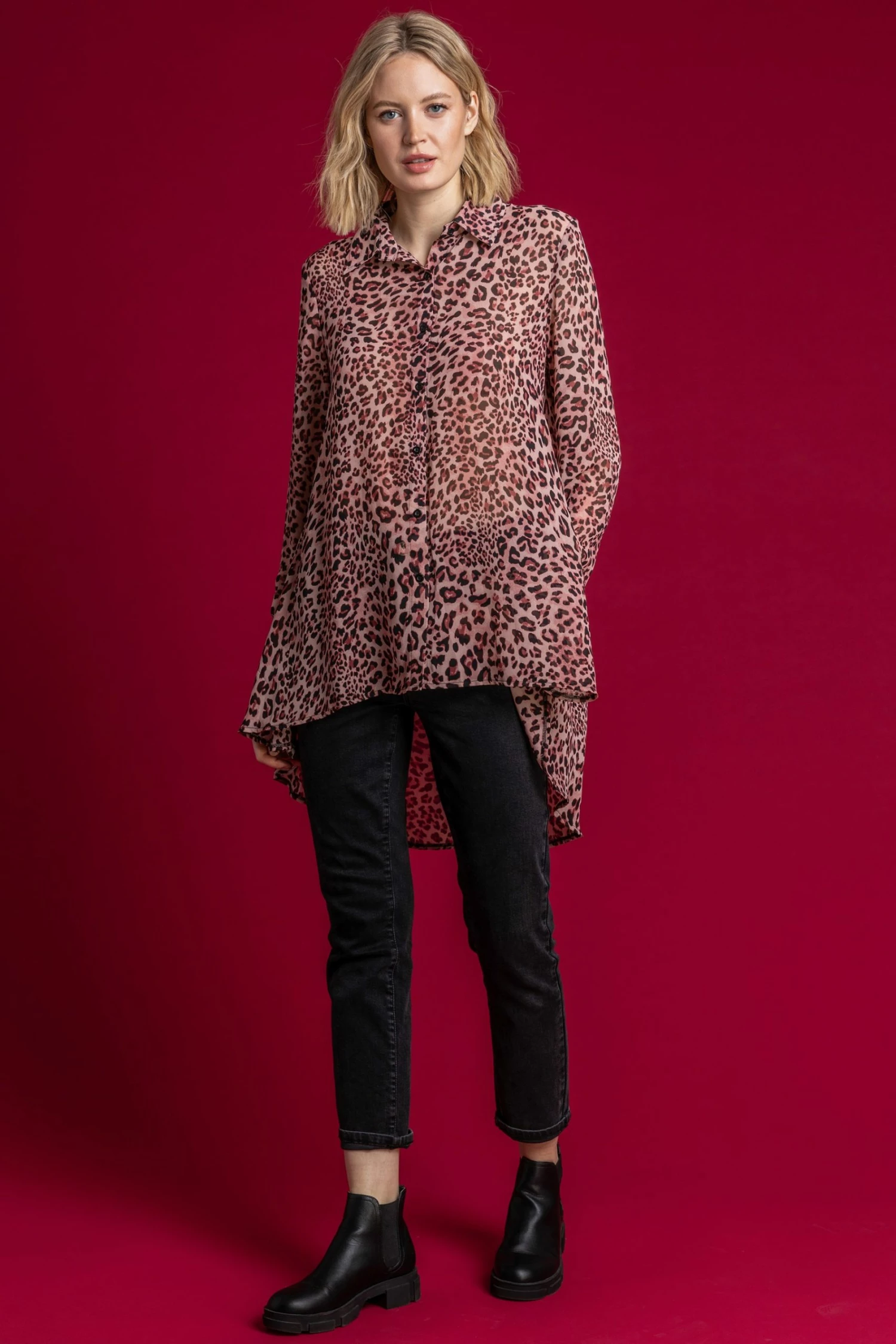 Roman Pink Animal Print Drop Hem Shirt 5 Roman Pink Animal Print Drop Hem Shirt - Image 3