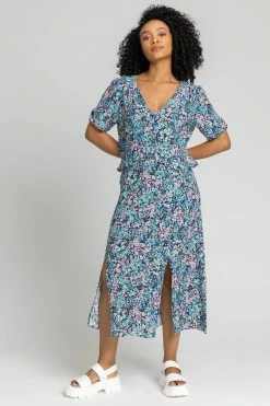 Roman Blue Petite Floral Frill Detail Midi Dress 9 Roman Blue Petite Floral Frill Detail Midi Dress -Roman Sales Shop unnamed file 1199