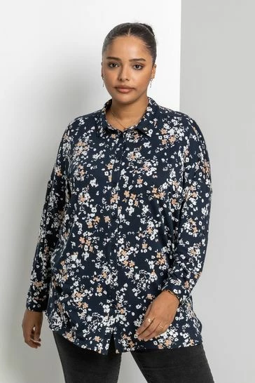 Roman Blue Curve Ditsy Floral Print Shirt 6 Roman Blue Curve Ditsy Floral Print Shirt - Image 4