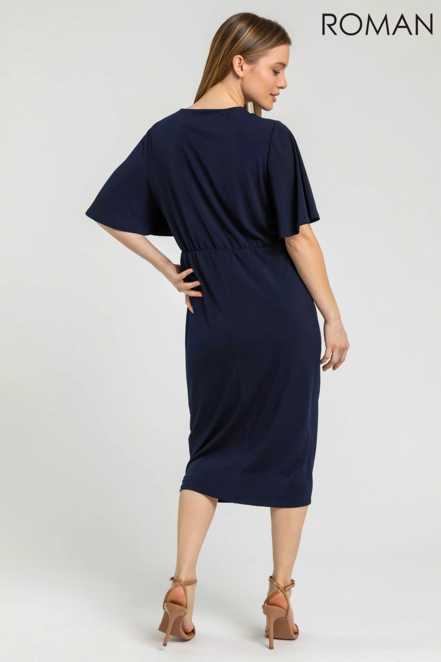 Roman Blue Petite Chiffon Frill Detail Dress 4 Roman Blue Petite Chiffon Frill Detail Dress - Image 2