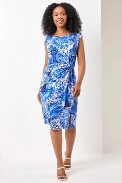 Roman Blue Petite Abstract Print Knot Detail Midi Dress 8 Roman Blue Petite Abstract Print Knot Detail Midi Dress -Roman Sales Shop unnamed file 1203