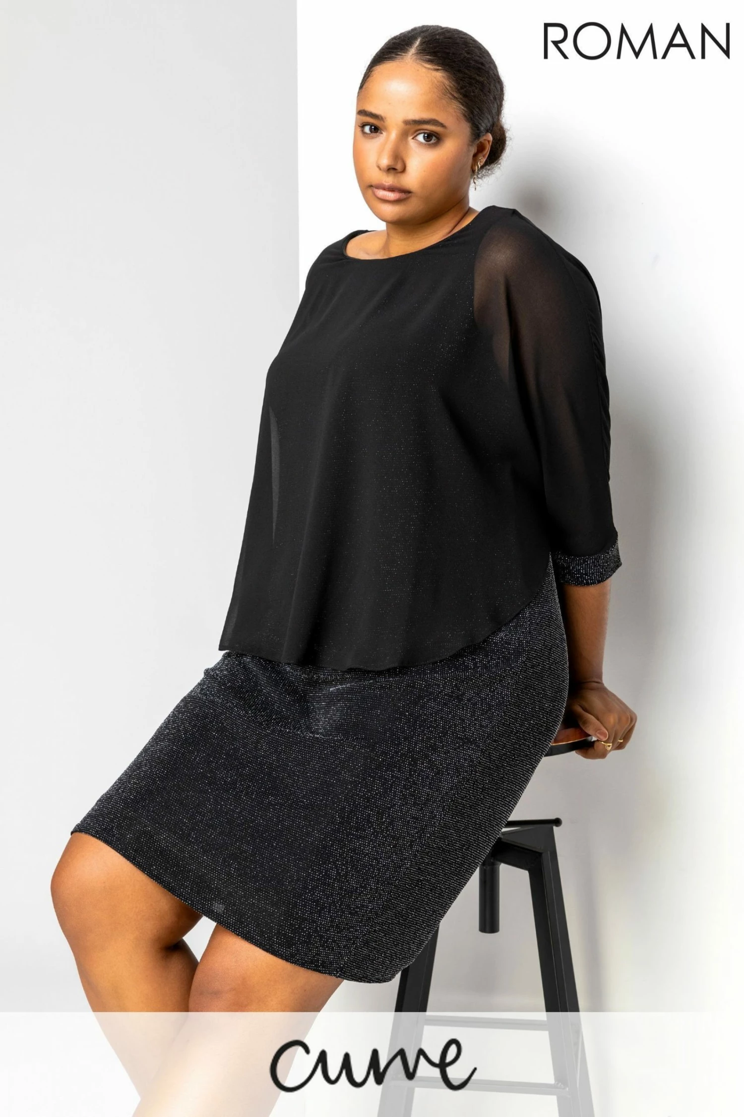 Roman Silver Curve Chiffon Overlay Dress 3 Roman Silver Curve Chiffon Overlay Dress