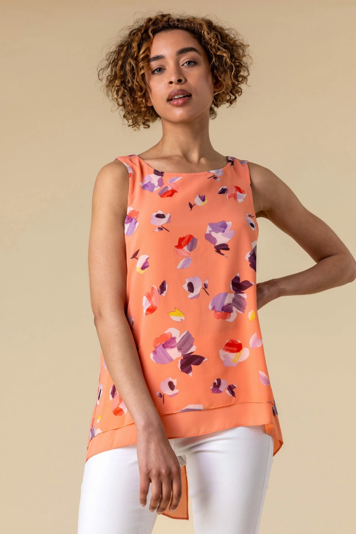 Roman Pink Abstract Floral Print Vest Top 2 Roman Pink Abstract Floral Print Vest Top