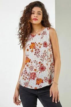 Roman Ivory Ditsy Spot Floral Vest Top