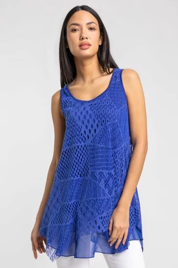 Roman Blue Lace Overlay Hanky Hem Vest Top 7 Roman Blue Lace Overlay Hanky Hem Vest Top - Image 5