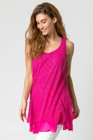 Roman Blue Lace Overlay Hanky Hem Vest Top 8 Roman Blue Lace Overlay Hanky Hem Vest Top - Image 6