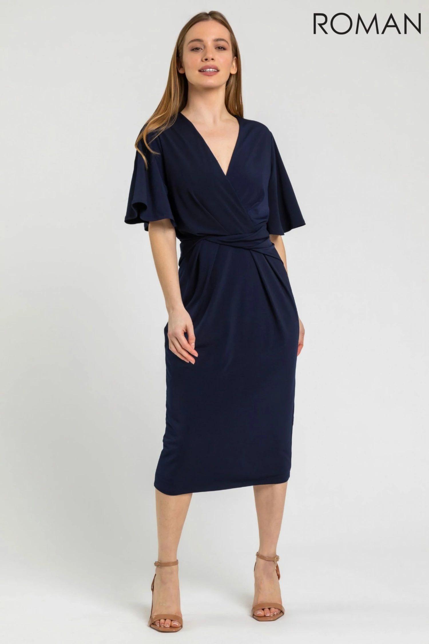 Roman Blue Petite Chiffon Frill Detail Dress 5 Roman Blue Petite Chiffon Frill Detail Dress - Image 3