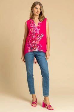 Roman Pink Floral Print Dipped Hem Vest Top -Roman Sales Shop unnamed file 12102
