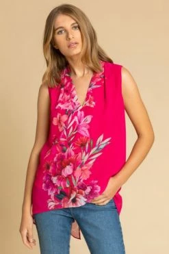 Roman Pink Floral Print Dipped Hem Vest Top -Roman Sales Shop unnamed file 12104