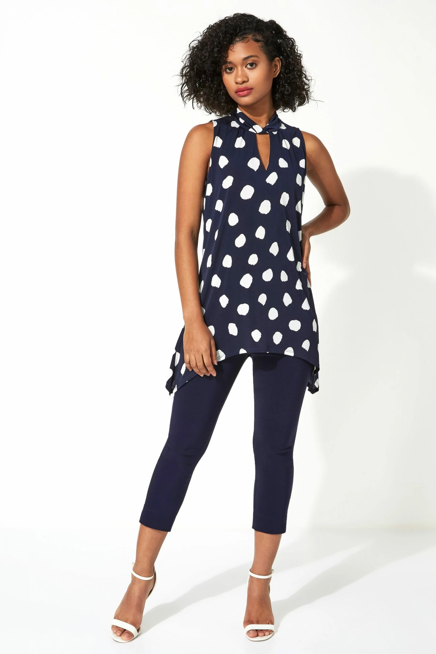 Roman Blue Twist Neck Spot Print Vest Top 4 Roman Blue Twist Neck Spot Print Vest Top - Image 2