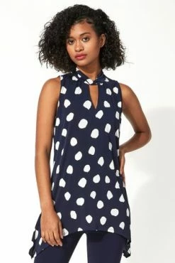 Roman Blue Twist Neck Spot Print Vest Top 11 Roman Blue Twist Neck Spot Print Vest Top -Roman Sales Shop unnamed file 12110