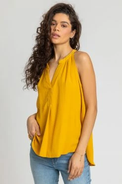 Roman Yellow Plain Dipped Hem Vest Top