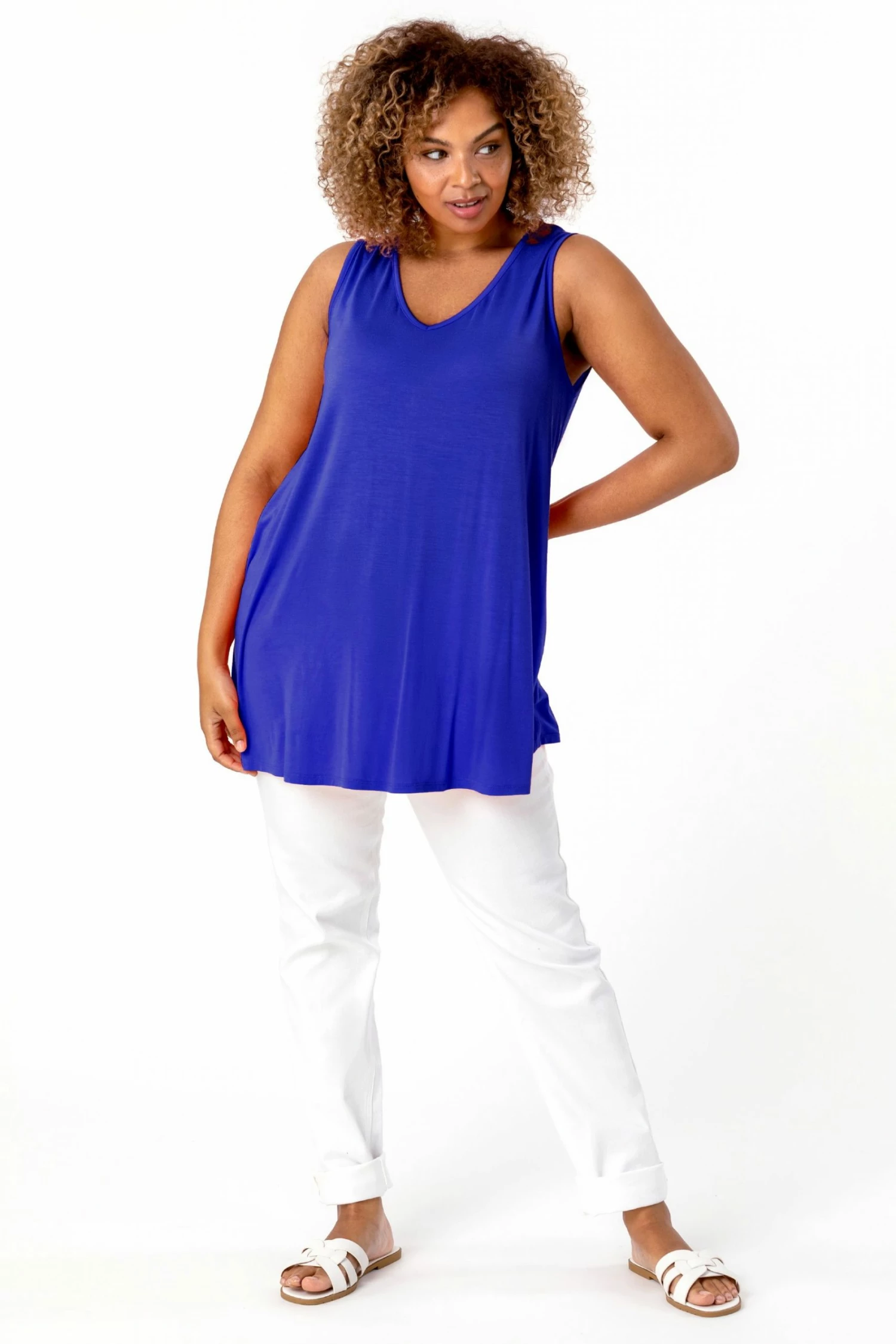 Roman Blue Curve Plain V-Neck Vest Top 4 Roman Blue Curve Plain V-Neck Vest Top - Image 2