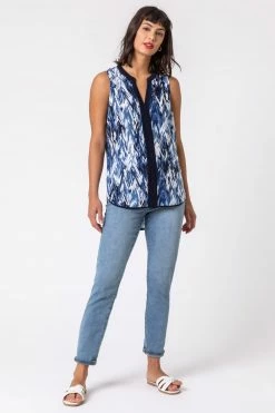 Roman Blue Abstract Print Notch Neck Sleeveless Top 9 Roman Blue Abstract Print Notch Neck Sleeveless Top -Roman Sales Shop unnamed file 12129