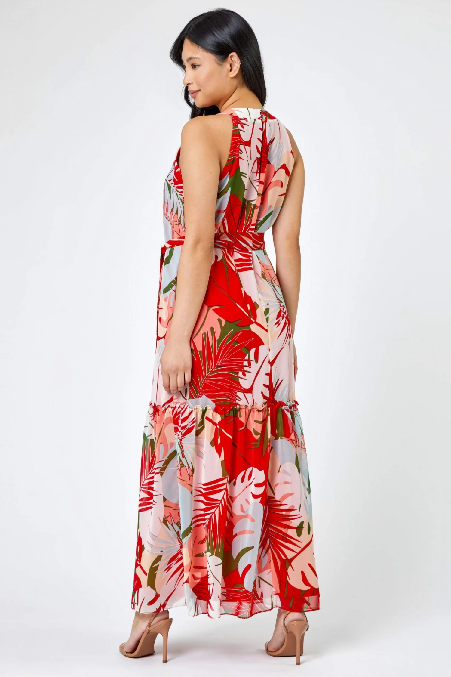 Roman Red Petite Tropical Print Tiered Dress 4 Roman Red Petite Tropical Print Tiered Dress - Image 2