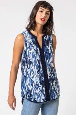 Roman Blue Abstract Print Notch Neck Sleeveless Top 11 Roman Blue Abstract Print Notch Neck Sleeveless Top -Roman Sales Shop unnamed file 12131
