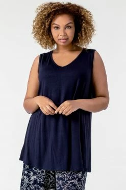 Roman Navy Curve Plain V-Neck Vest Top