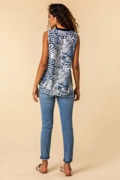 Roman Blue Animal Print Zip Detail Top -Roman Sales Shop unnamed file 12139