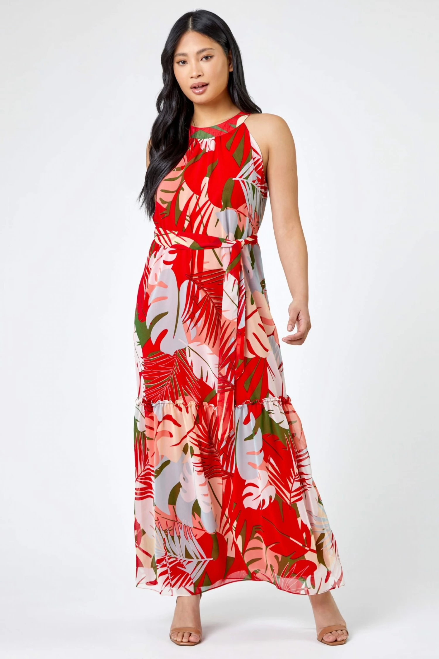 Roman Red Petite Tropical Print Tiered Dress 5 Roman Red Petite Tropical Print Tiered Dress - Image 3