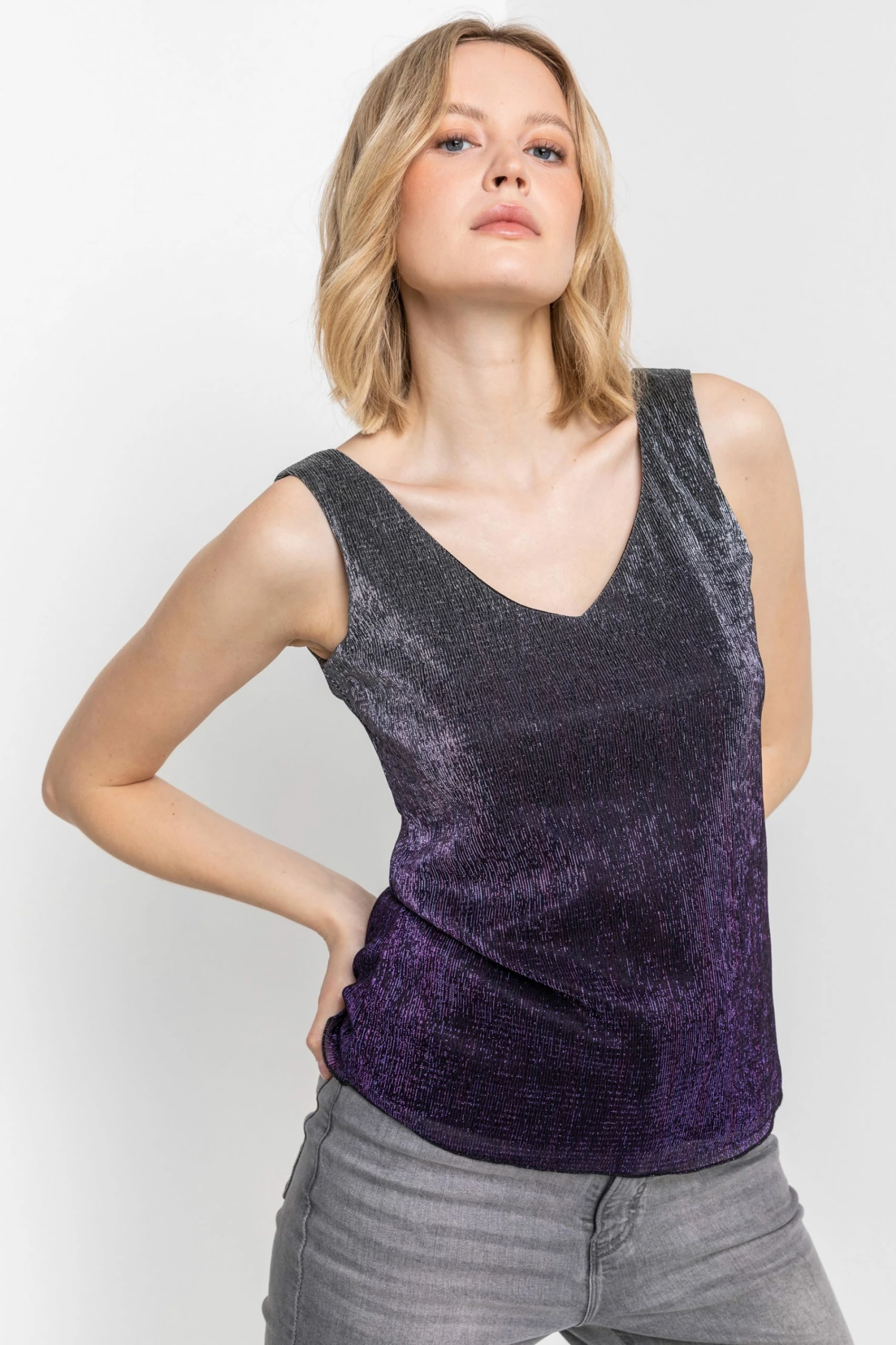 Roman Purple Ombre Metallic Plisse Vest Top 7 Roman Purple Ombre Metallic Plisse Vest Top - Image 5