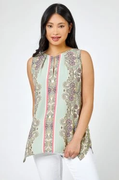 Roman Green Petite Paisley Border Print Vest Top