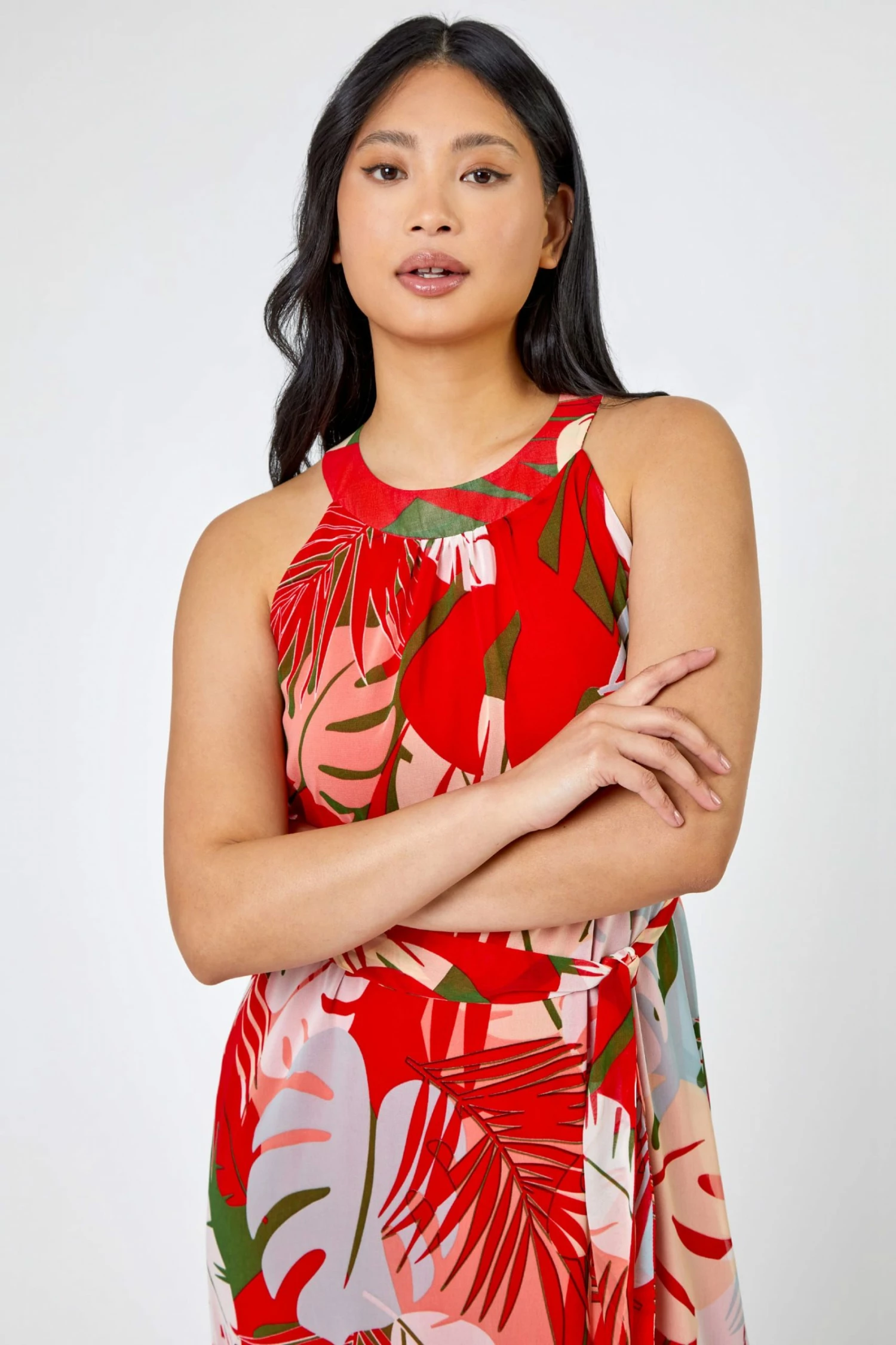 Roman Red Petite Tropical Print Tiered Dress 6 Roman Red Petite Tropical Print Tiered Dress - Image 4