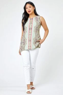 Roman Green Petite Paisley Border Print Vest Top -Roman Sales Shop unnamed file 12150