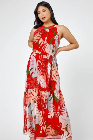 Roman Red Petite Tropical Print Tiered Dress 7 Roman Red Petite Tropical Print Tiered Dress - Image 5