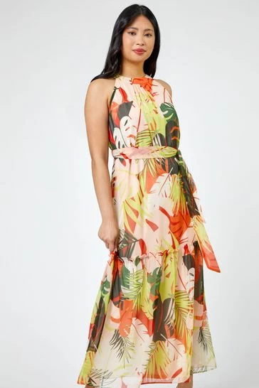 Roman Red Petite Tropical Print Tiered Dress 8 Roman Red Petite Tropical Print Tiered Dress - Image 6