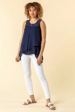 Roman Navy Lace Yoke Asymmetric Vest Top 9 Roman Navy Lace Yoke Asymmetric Vest Top -Roman Sales Shop unnamed file 12171
