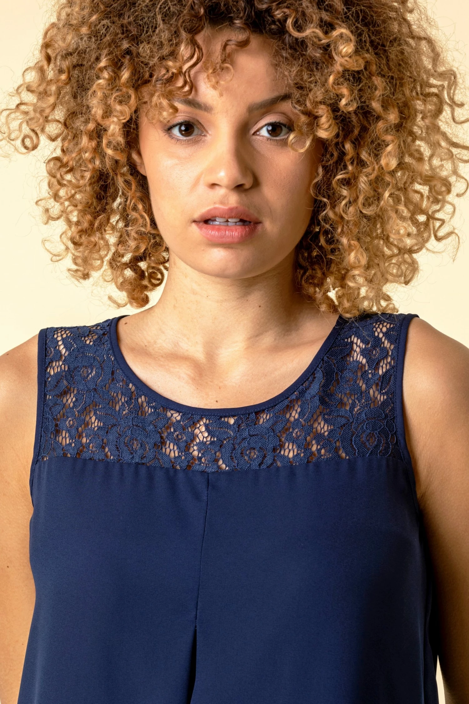 Roman Navy Lace Yoke Asymmetric Vest Top 6 Roman Navy Lace Yoke Asymmetric Vest Top - Image 4