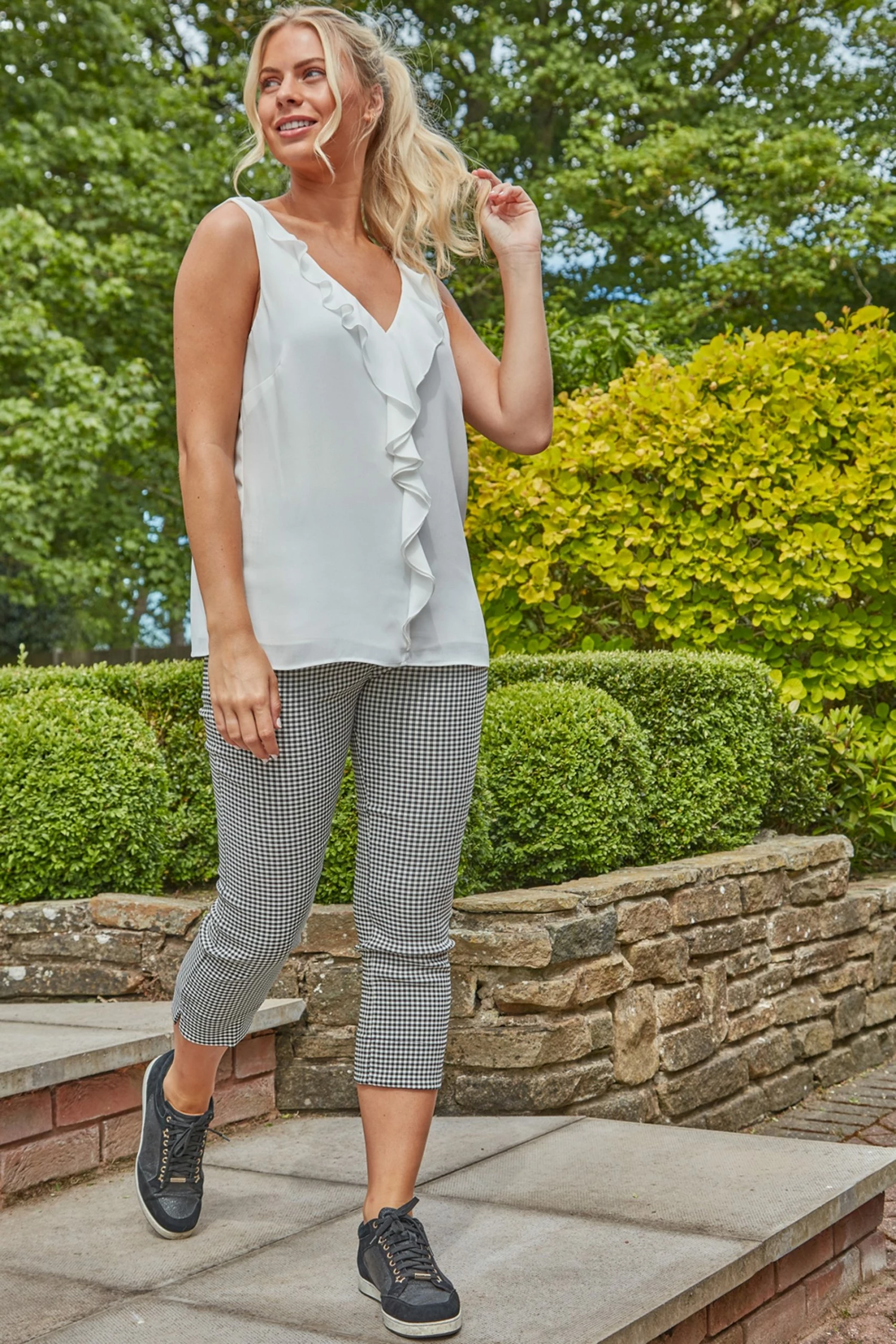 Roman Cream Sleeveless Ruffle Front Vest Top 6 Roman Cream Sleeveless Ruffle Front Vest Top - Image 4