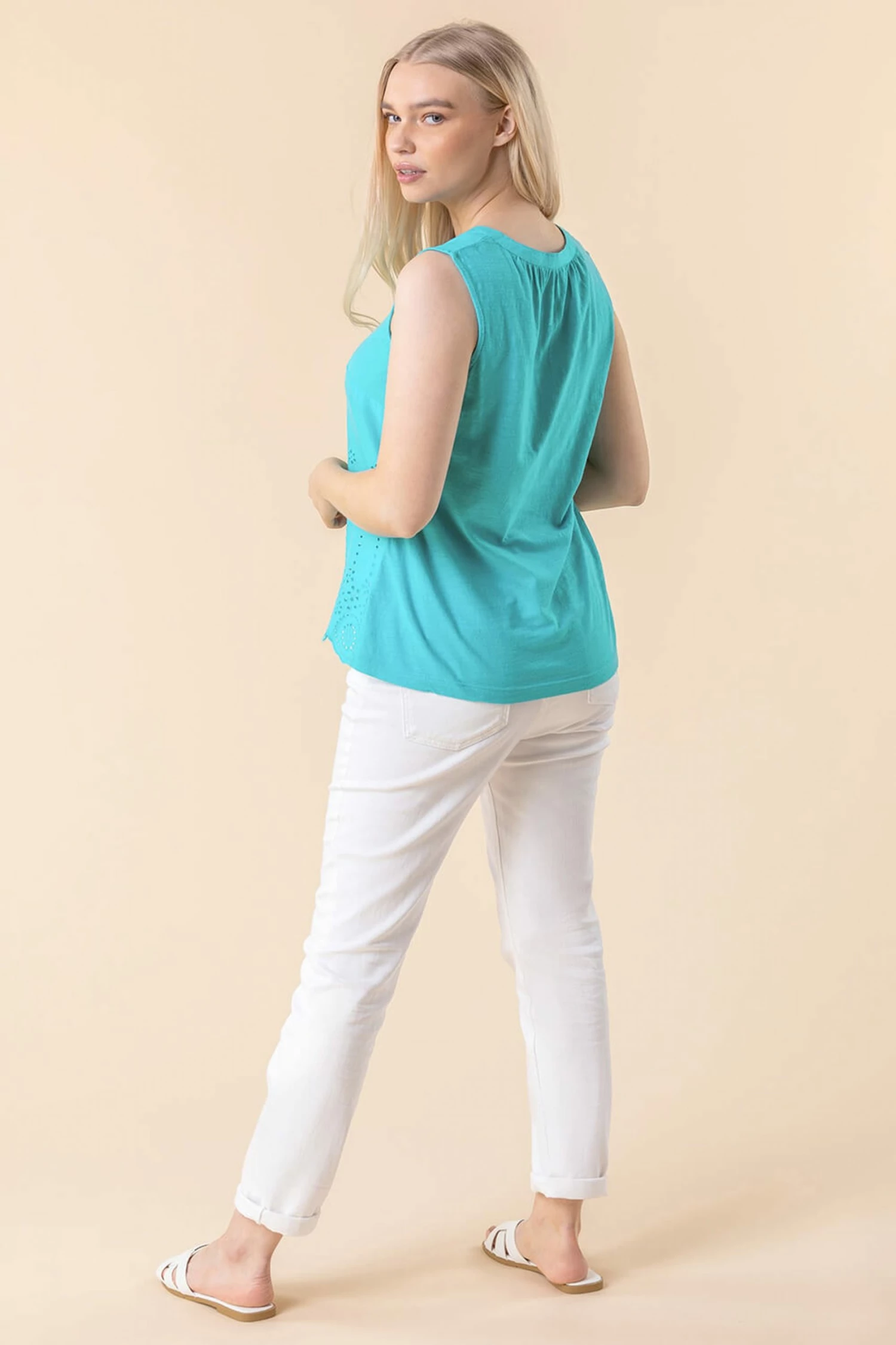 Roman Blue Sleeveless Scalloped Broderie Top 4 Roman Blue Sleeveless Scalloped Broderie Top - Image 2
