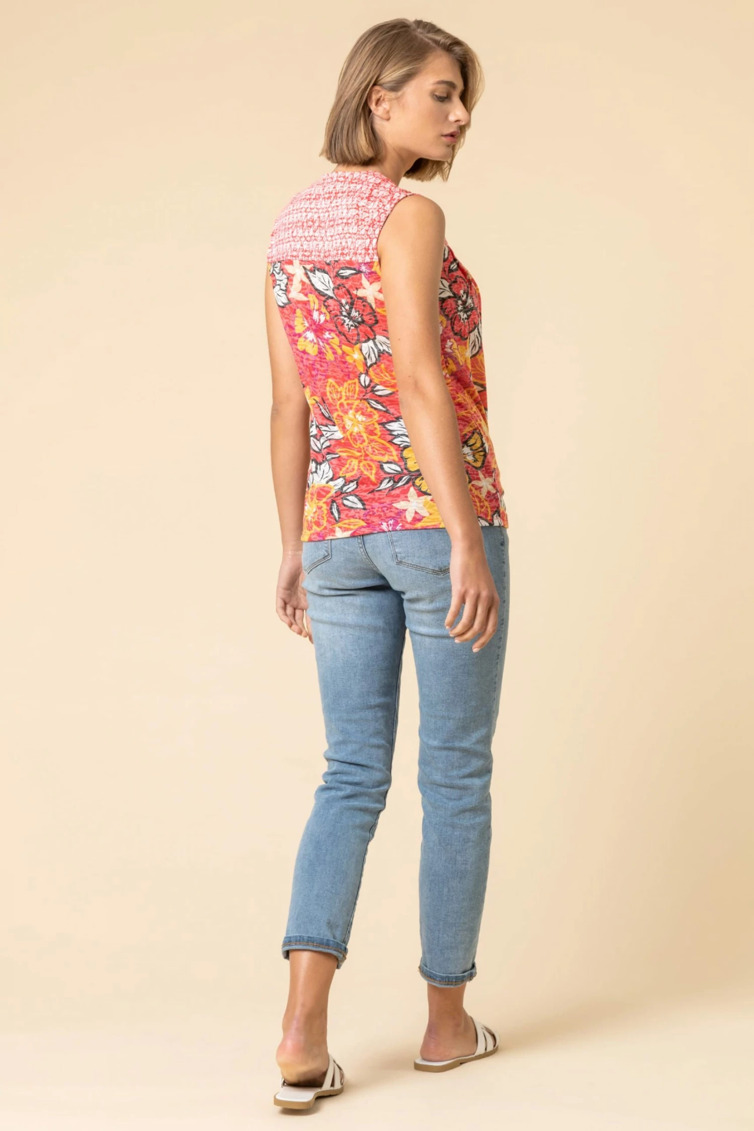 Roman Pink Tropical Floral Burnout Tie Detail Top 4 Roman Pink Tropical Floral Burnout Tie Detail Top - Image 2