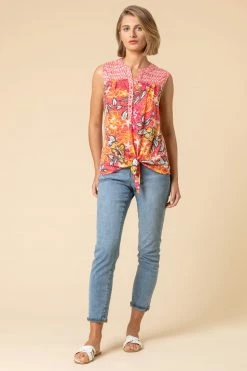 Roman Pink Tropical Floral Burnout Tie Detail Top 9 Roman Pink Tropical Floral Burnout Tie Detail Top -Roman Sales Shop unnamed file 12191