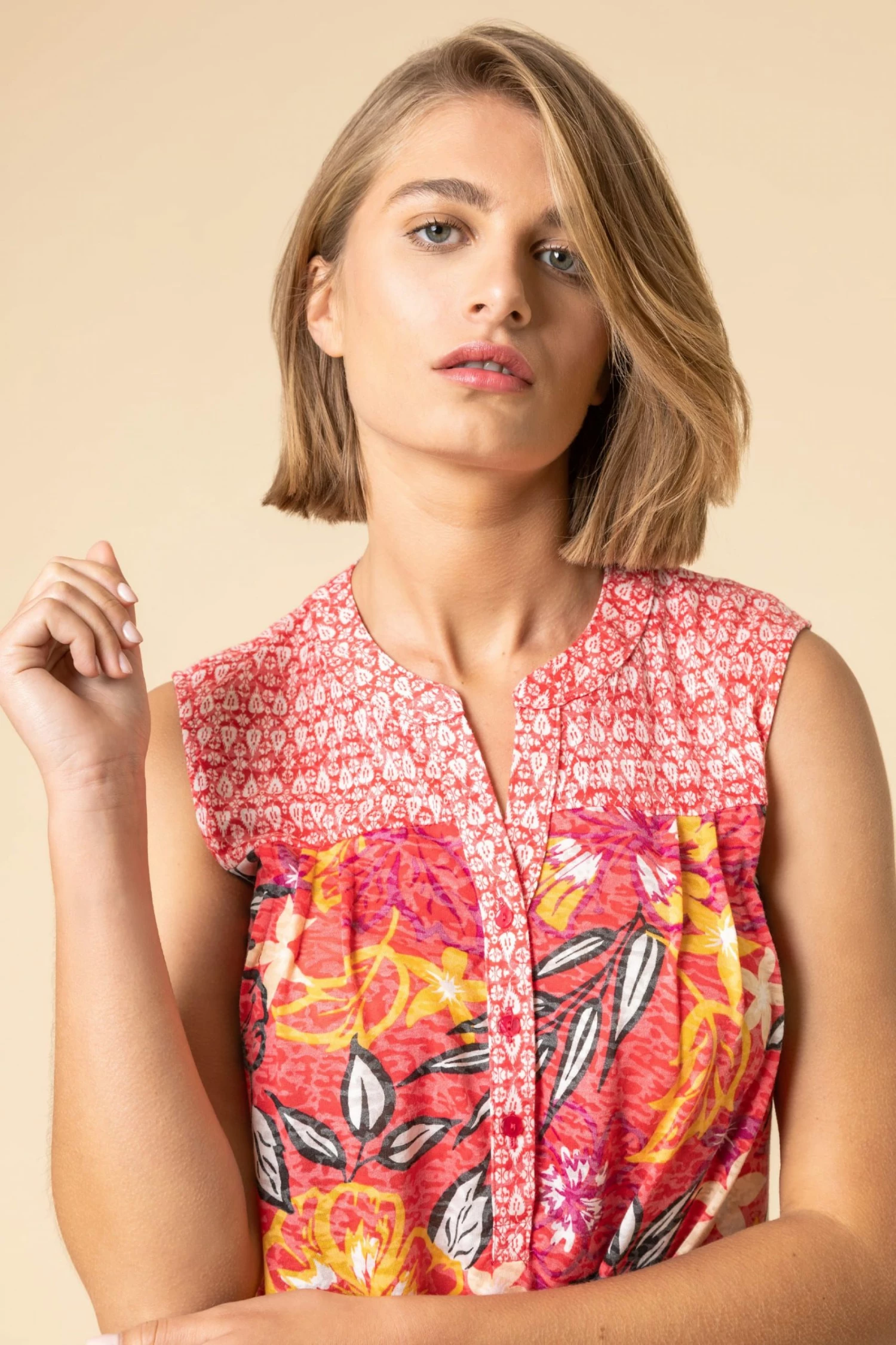 Roman Pink Tropical Floral Burnout Tie Detail Top 6 Roman Pink Tropical Floral Burnout Tie Detail Top - Image 4