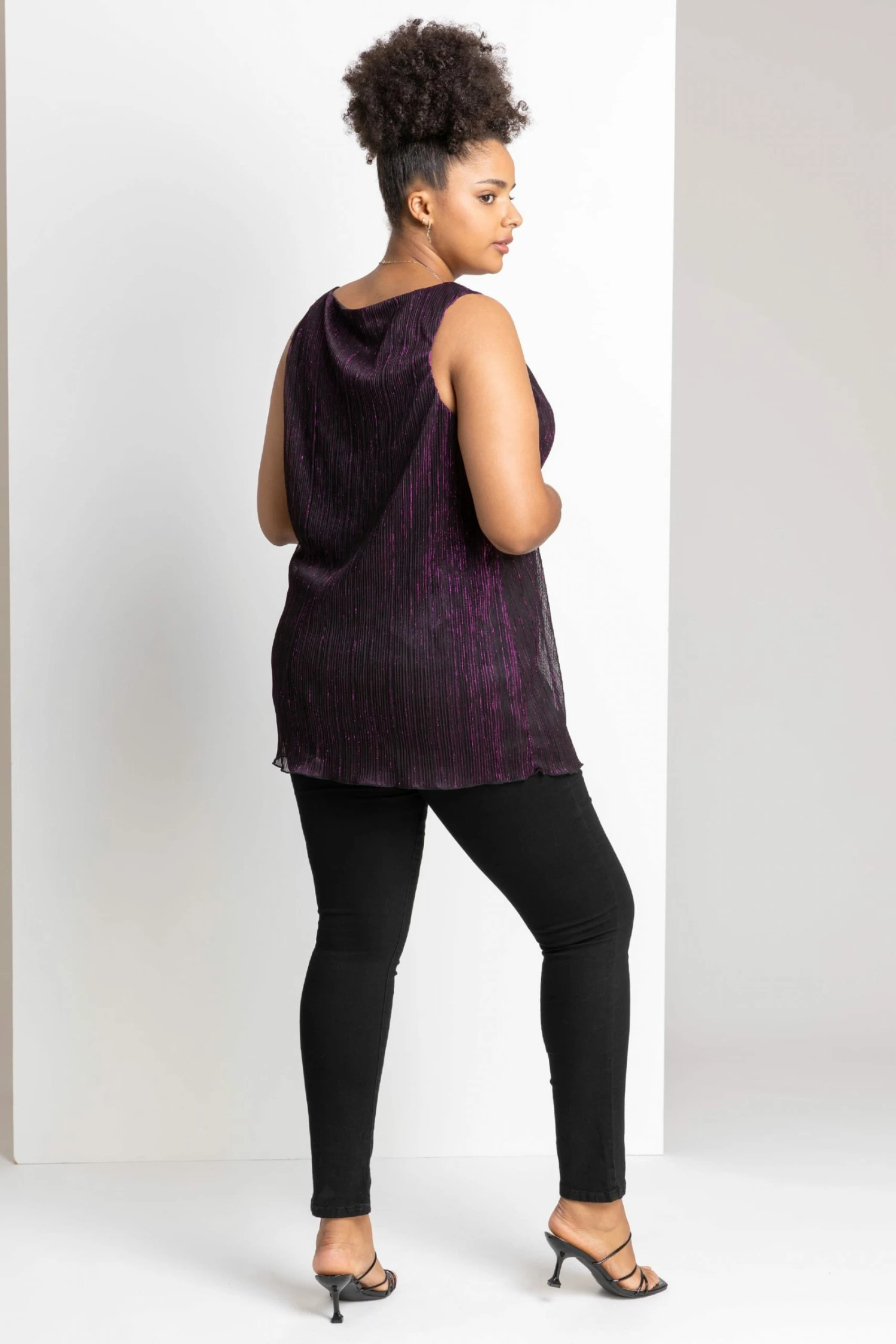 Roman Purple Curve Metallic Plisse Vest Top 4 Roman Purple Curve Metallic Plisse Vest Top - Image 2