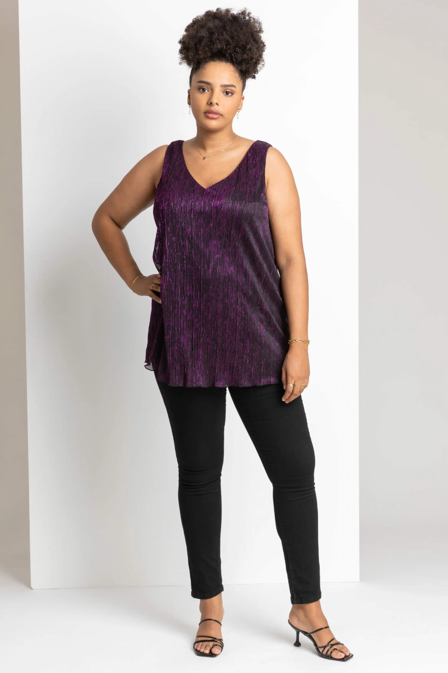 Roman Purple Curve Metallic Plisse Vest Top 5 Roman Purple Curve Metallic Plisse Vest Top - Image 3