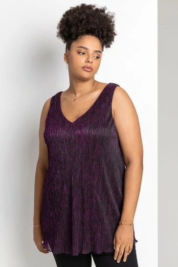Roman Purple Curve Metallic Plisse Vest Top 8 Roman Purple Curve Metallic Plisse Vest Top - Image 6