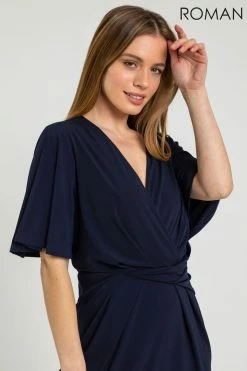 Roman Blue Petite Chiffon Frill Detail Dress 10 Roman Blue Petite Chiffon Frill Detail Dress -Roman Sales Shop unnamed file 122